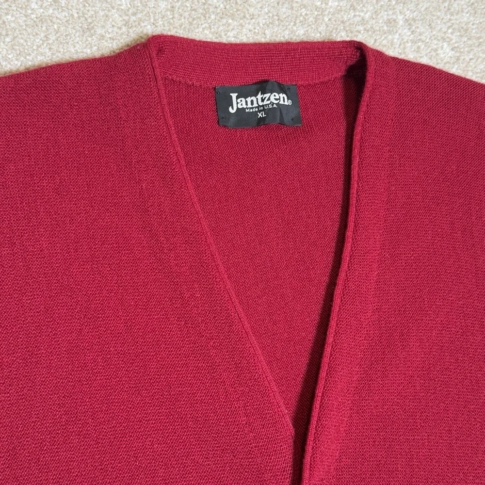 Vintage Cardigan Sweater Size XL Maroon Jantzen Knit USA Made Kurt Cobain 80's‎